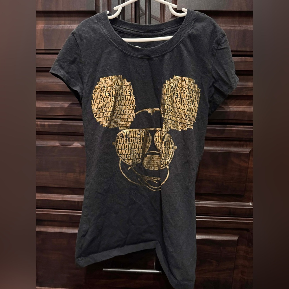 Disney Black T-Shirt with White Logo juniors MEDIUM